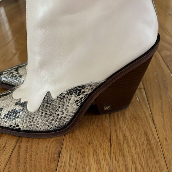 Sam Edelman Boots White‎ Leather Snake Print Western Ankle Booties Sz 8 - Picture 5 of 13